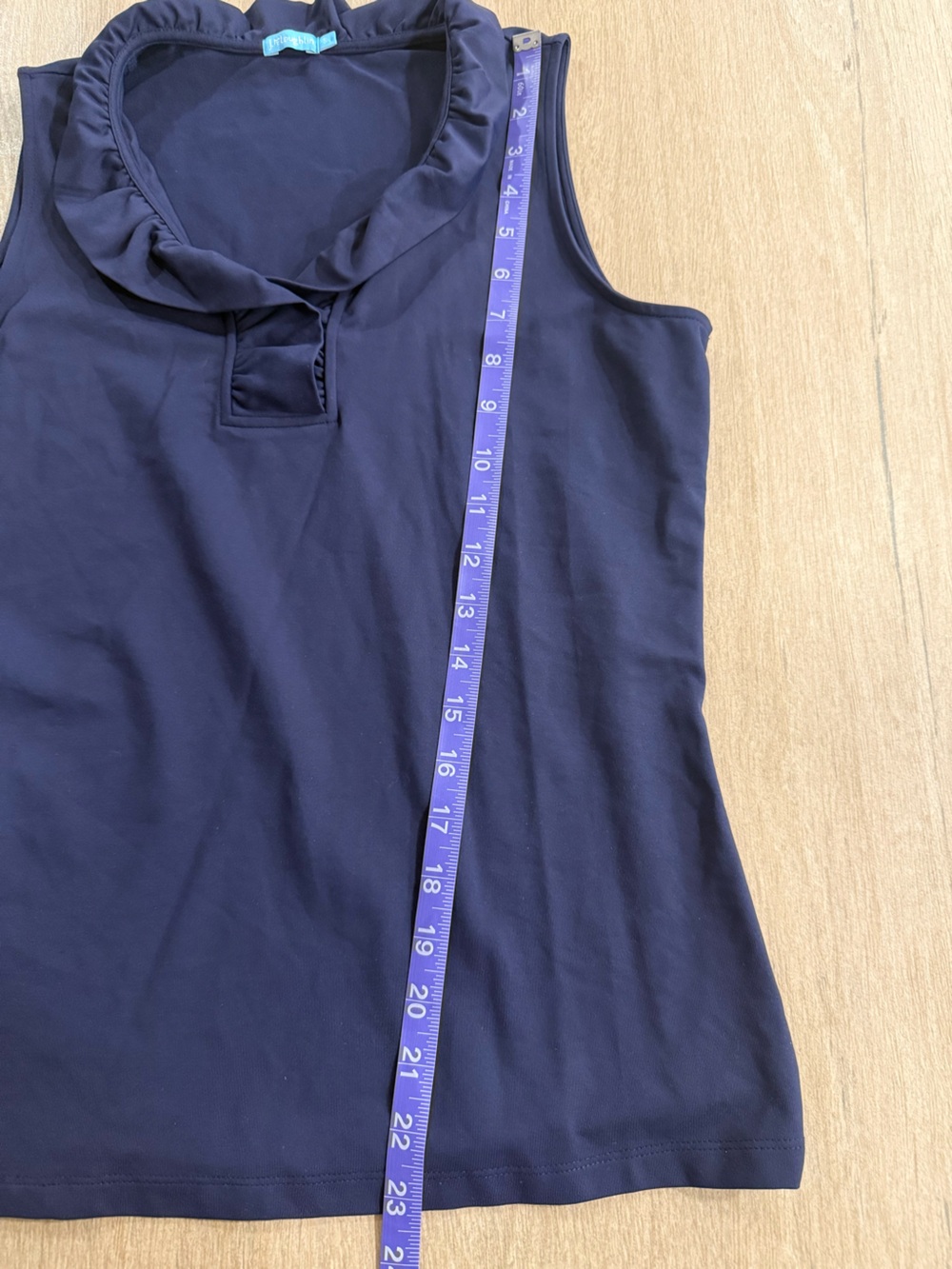 J.McLaughlin Durham Sleeveless Ruffle Top Winter Navy Blue Catalina Cloth Sz S - Picture 9 of 10